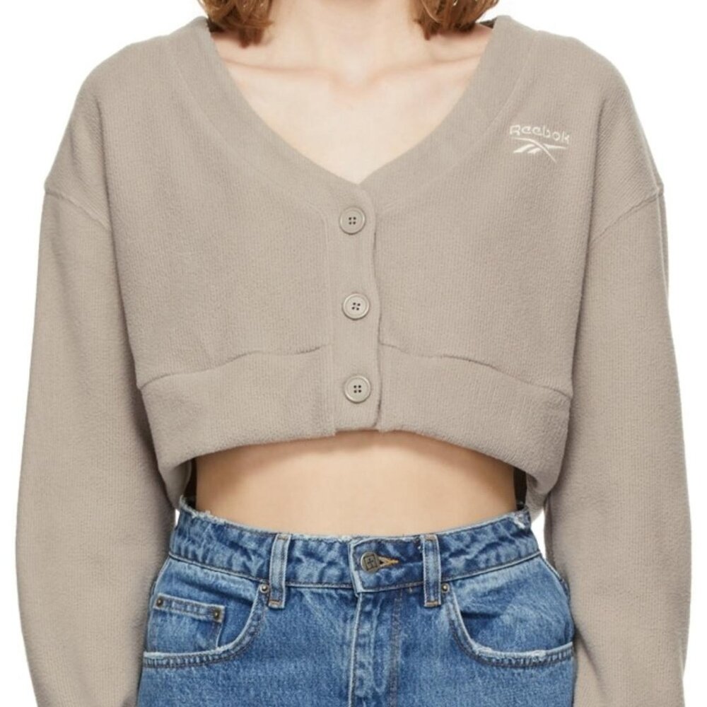 Reebok Beige Fleece Long-sleeve Crop Top